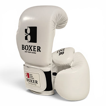WHITE ISAMI BOXING PRO GLOVES (12oz & 14oz) (Velcro)